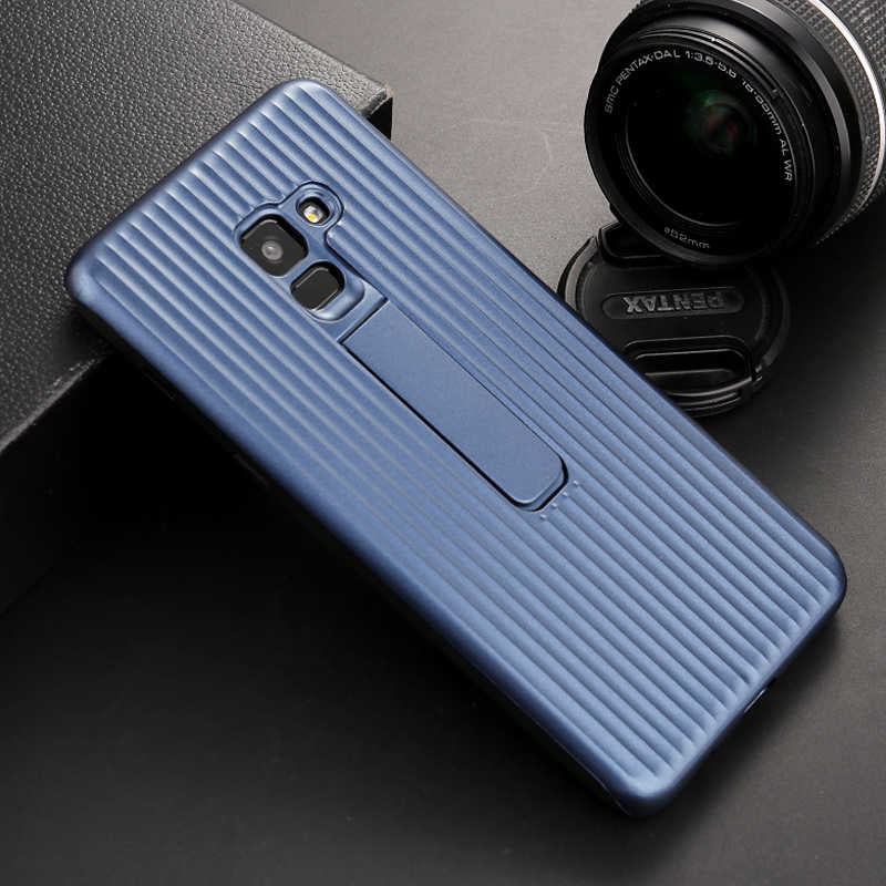 Galaxy A8 Plus 2018 Kılıf Zore Wave Standlı Mıknatıslı Kapak Lacivert