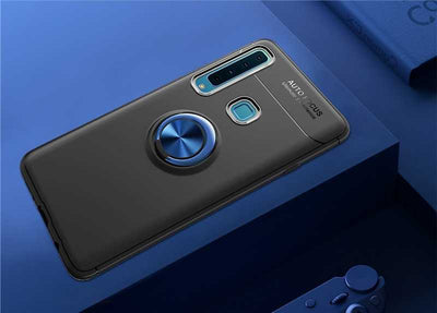 Galaxy A9 2018 Kılıf Zore Ravel Silikon Kapak Siyah-Mavi