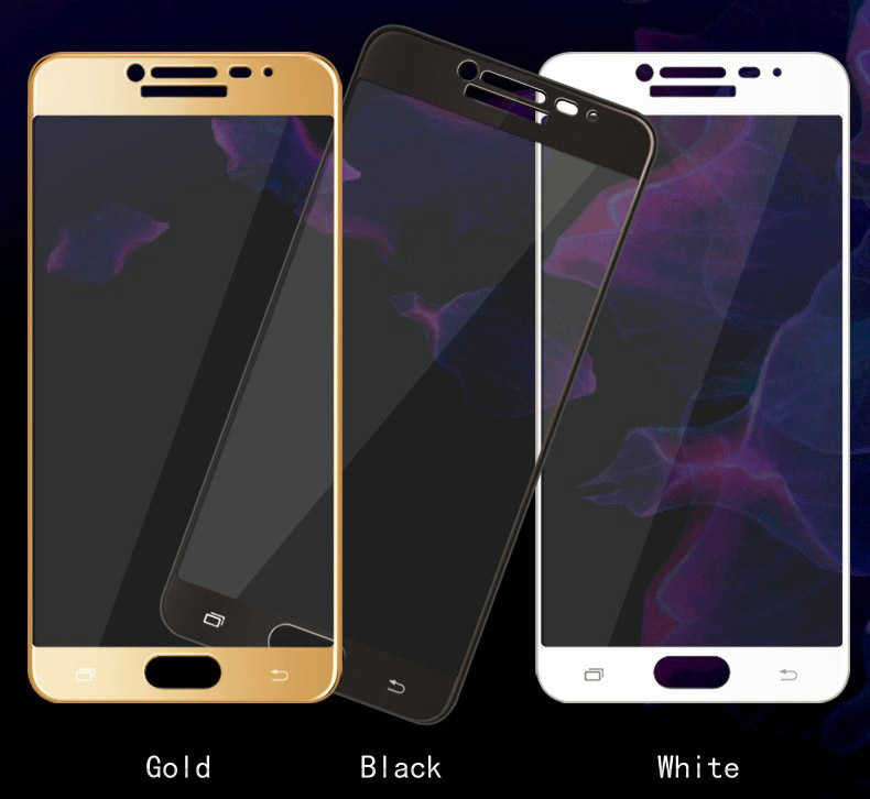 Galaxy C5 Pro Zore Ekranı Tam Kaplayan Düz Cam Koruyucu Gold