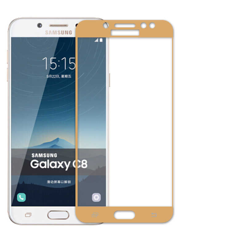 Galaxy C8 Zore Ekranı Tam Kaplayan Düz Cam Koruyucu Siyah