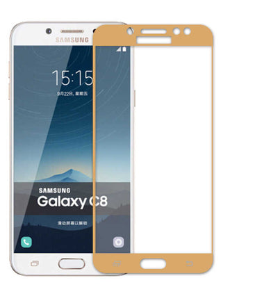 Galaxy C8 Zore Ekranı Tam Kaplayan Düz Cam Koruyucu Gold