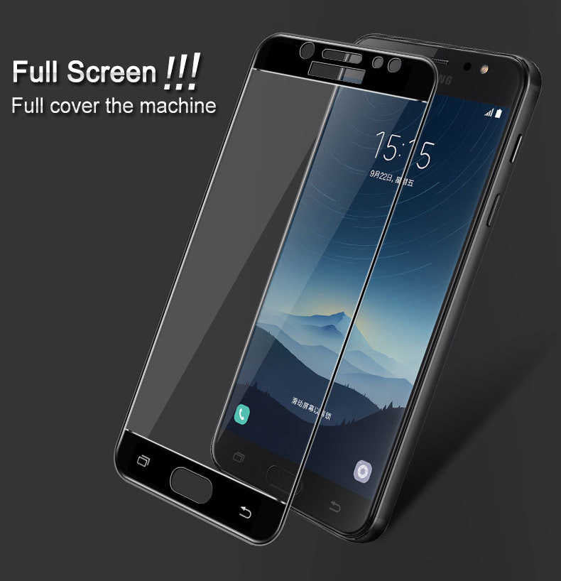 Galaxy C8 Zore Ekranı Tam Kaplayan Düz Cam Koruyucu Beyaz