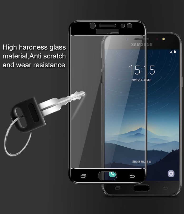 Galaxy C8 Zore Ekranı Tam Kaplayan Düz Cam Koruyucu Siyah