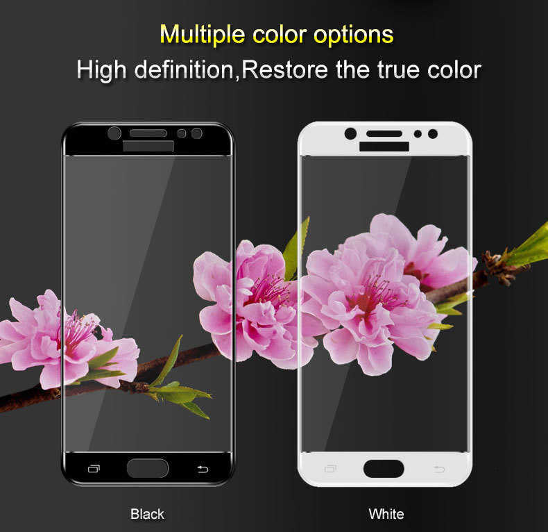 Galaxy C8 Zore Ekranı Tam Kaplayan Düz Cam Koruyucu Beyaz