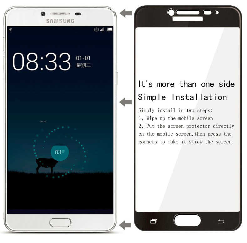 Galaxy C9 Pro Zore Ekranı Tam Kaplayan Düz Cam Koruyucu Beyaz