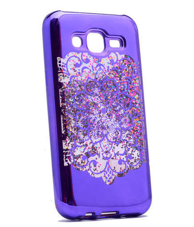 Galaxy J2 Kılıf Zore Lazer Çiçekli Sıvılı Silikon Mor