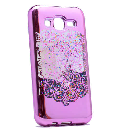 Galaxy J2 Kılıf Zore Lazer Çiçekli Sıvılı Silikon Pembe Açık