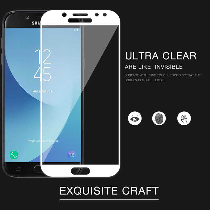 Galaxy J330 Pro Zore Kenarları Kırılmaya Dayanıklı Cam Ekran Koruyucu Beyaz