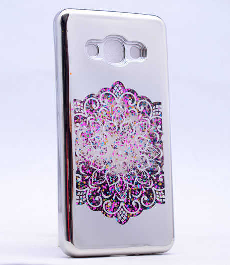 Galaxy J330 Pro Kılıf Zore Lazer Çiçekli Sıvılı Silikon Gümüş