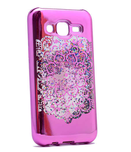 Galaxy J5 2016 Kılıf Zore Lazer Çiçekli Sıvılı Silikon Pembe Açık