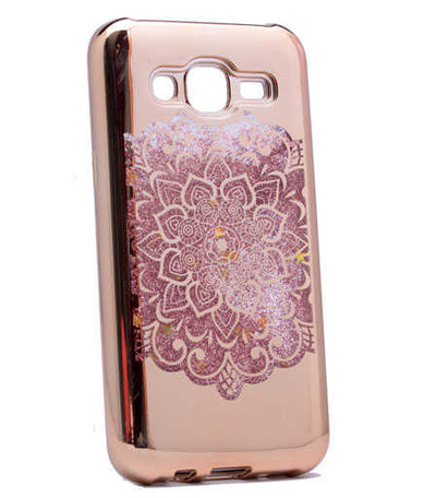 Galaxy J5 2016 Kılıf Zore Lazer Çiçekli Sıvılı Silikon Gold