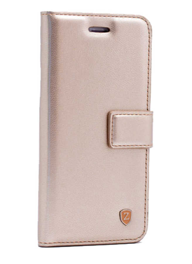 Galaxy J6 Kılıf Zore New Delüxe Kapaklı Standlı Kılıf Gold