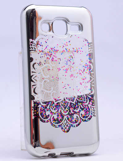 Galaxy J7 2016 Kılıf Zore Lazer Çiçekli Sıvılı Silikon Pembe Koyu