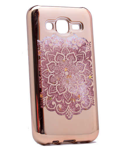 Galaxy J7 2016 Kılıf Zore Lazer Çiçekli Sıvılı Silikon Gold