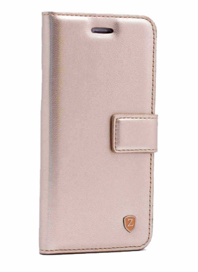 Galaxy J7 Duo Kılıf Zore New Delüxe Kapaklı Standlı Kılıf Gold