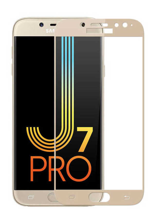 Galaxy J730 Pro Zore Kenarları Kırılmaya Dayanıklı Cam Ekran Koruyucu Gold