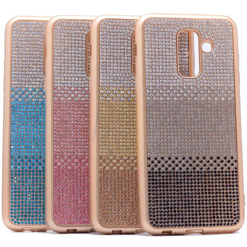 Galaxy J8 Kılıf Zore Mat Lazerli Taşlı Silikon Sarı