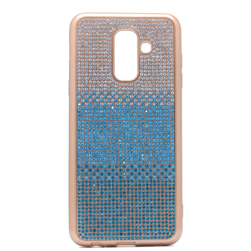 Galaxy J8 Kılıf Zore Mat Lazerli Taşlı Silikon Mavi