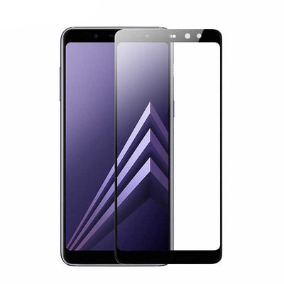 Galaxy J8 Zore Kenarları Kırılmaya Dayanıklı Cam Ekran Koruyucu Siyah