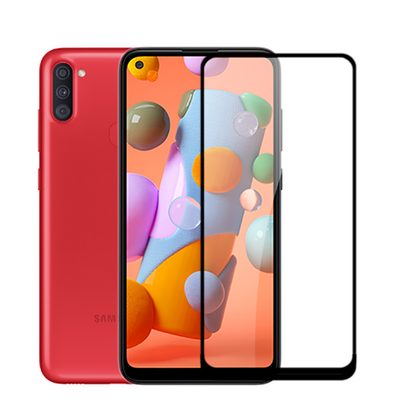 Galaxy M11 Zore Kenarları Kırılmaya Dayanıklı Cam Ekran Koruyucu Siyah