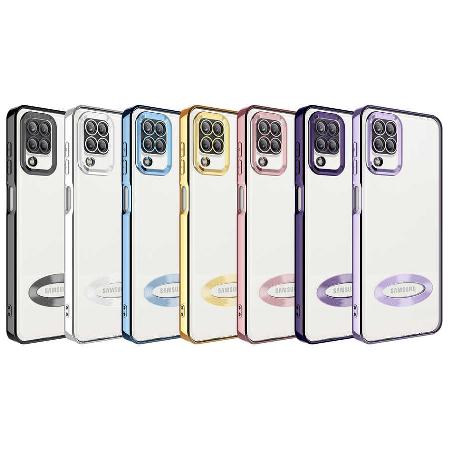 Galaxy M12 Kılıf Kamera Korumalı Logo Gösteren Zore Omega Kapak Gold