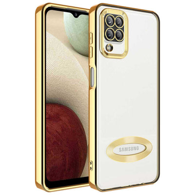 Galaxy M12 Kılıf Kamera Korumalı Logo Gösteren Zore Omega Kapak Siyah