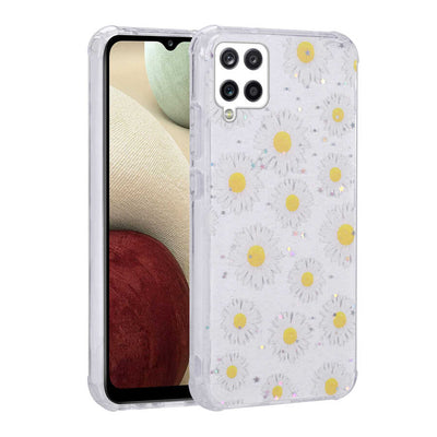 Galaxy M12 Kılıf Simli Desenli Kamera Korumalı Parlak Zore Popy Kapak Kalp