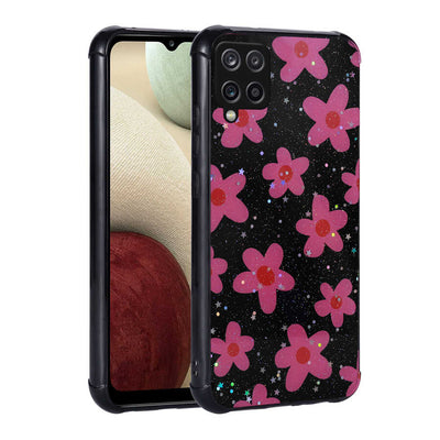 Galaxy M12 Kılıf Simli Desenli Kamera Korumalı Parlak Zore Popy Kapak Çiçek