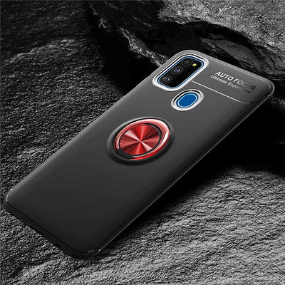 Galaxy M21 Kılıf Zore Ravel Silikon Kapak Siyah-Kırmızı