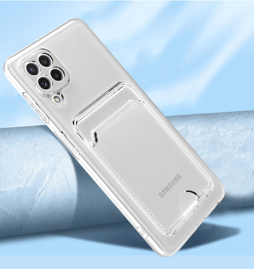 Galaxy M22 Kılıf Kartlıklı Şeffaf Zore Setra Clear Silikon Kapak Renksiz