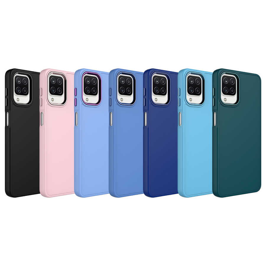 Galaxy M22 Kılıf Metal Çerçeve ve Buton Tasarımlı Silikon Zore Luna Kapak Pembe