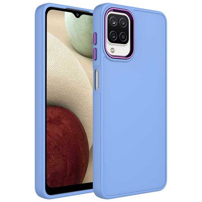 Galaxy M32 Kılıf Metal Çerçeve ve Buton Tasarımlı Silikon Zore Luna Kapak Lila