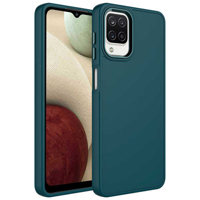 Galaxy M32 Kılıf Metal Çerçeve ve Buton Tasarımlı Silikon Zore Luna Kapak Koyu Yeşil
