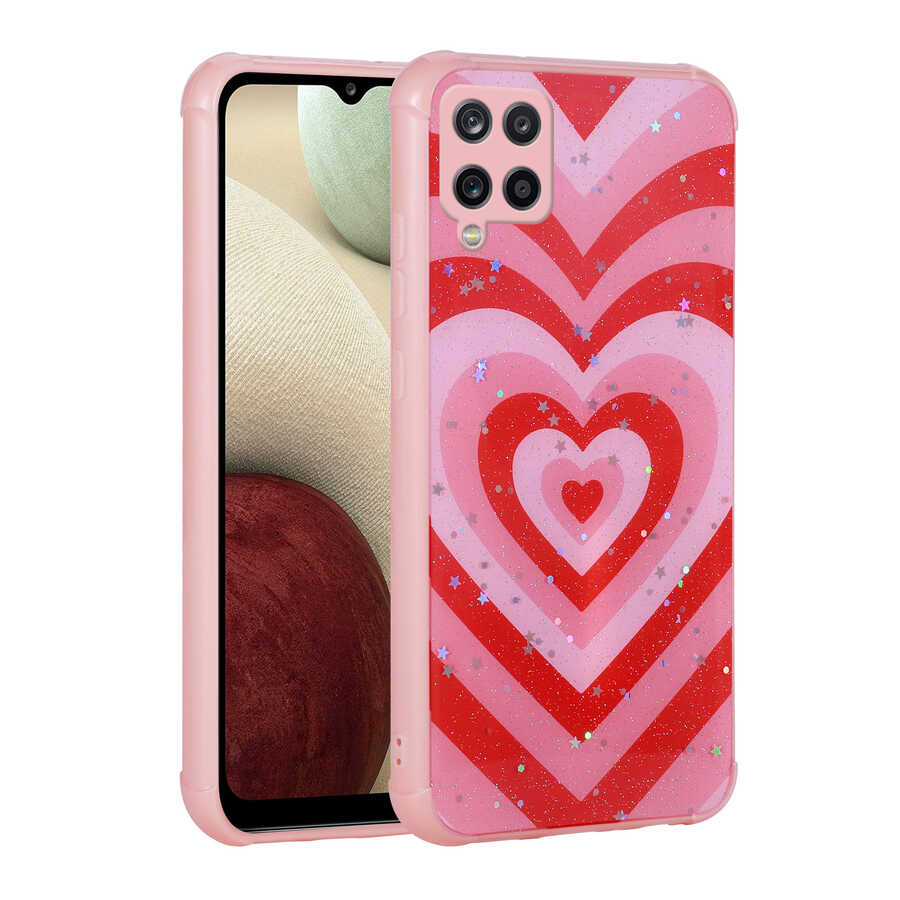Galaxy M33 Kılıf Simli Desenli Kamera Korumalı Parlak Zore Popy Kapak Kalp