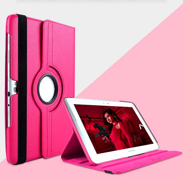 Galaxy Note 10.1 N8000 Zore Dönebilen Standlı Kılıf Pembe Koyu