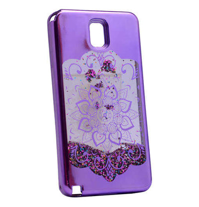Galaxy Note 3 Kılıf Zore Lazer Çiçekli Sıvılı Silikon Mor