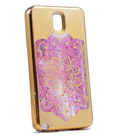 Galaxy Note 4 Kılıf Zore Lazer Çiçekli Sıvılı Silikon Gold