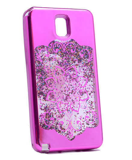 Galaxy Note 4 Kılıf Zore Lazer Çiçekli Sıvılı Silikon Pembe Koyu