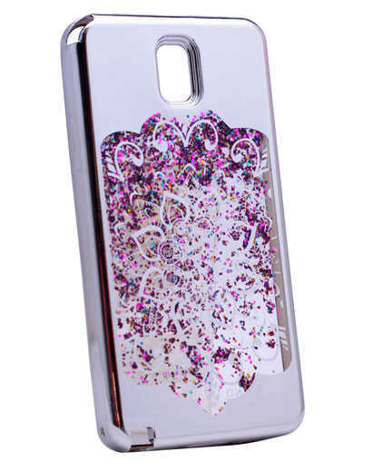 Galaxy Note 4 Kılıf Zore Lazer Çiçekli Sıvılı Silikon Gümüş
