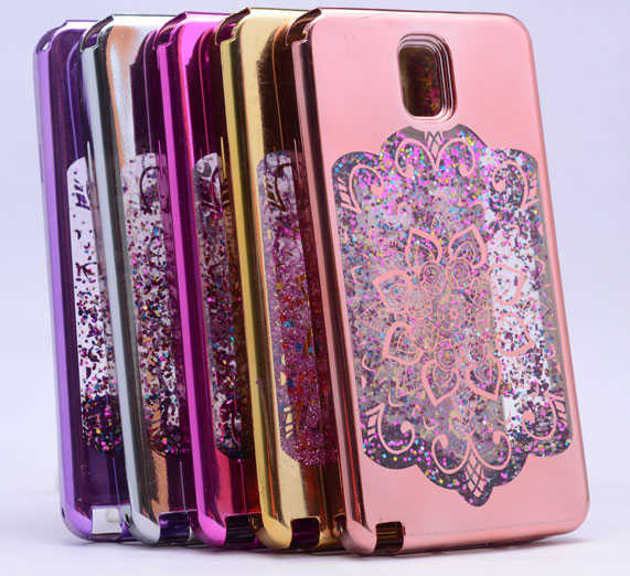 Galaxy Note 4 Kılıf Zore Lazer Çiçekli Sıvılı Silikon Pembe Koyu