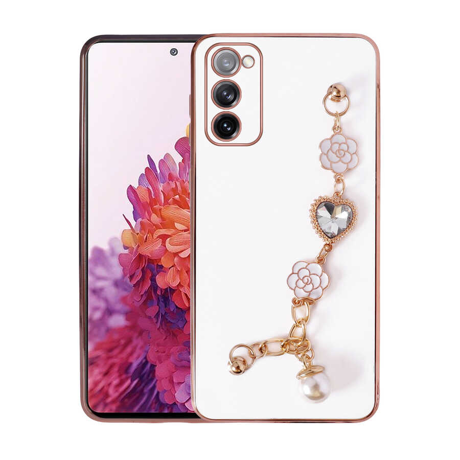 Galaxy S20 FE Kılıf El Tutamaçlı Kamera Korumalı Zore Taka Silikon Kapak Beyaz