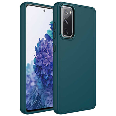 Galaxy S20 FE Kılıf Metal Çerçeve ve Buton Tasarımlı Silikon Zore Luna Kapak Lacivert