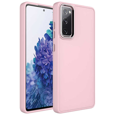 Galaxy S20 FE Kılıf Metal Çerçeve ve Buton Tasarımlı Silikon Zore Luna Kapak Pembe