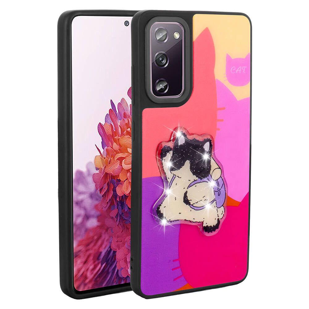 Galaxy S20 FE Kılıf Parlayan Kabartmalı İkonik Figürlü Zore Amas Silikon Kapak Pembe