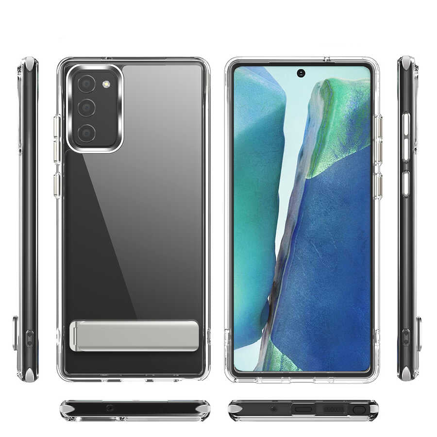 Galaxy S20 FE Kılıf Standlı Şeffaf Silikon Zore L-Stand Kapak Renksiz