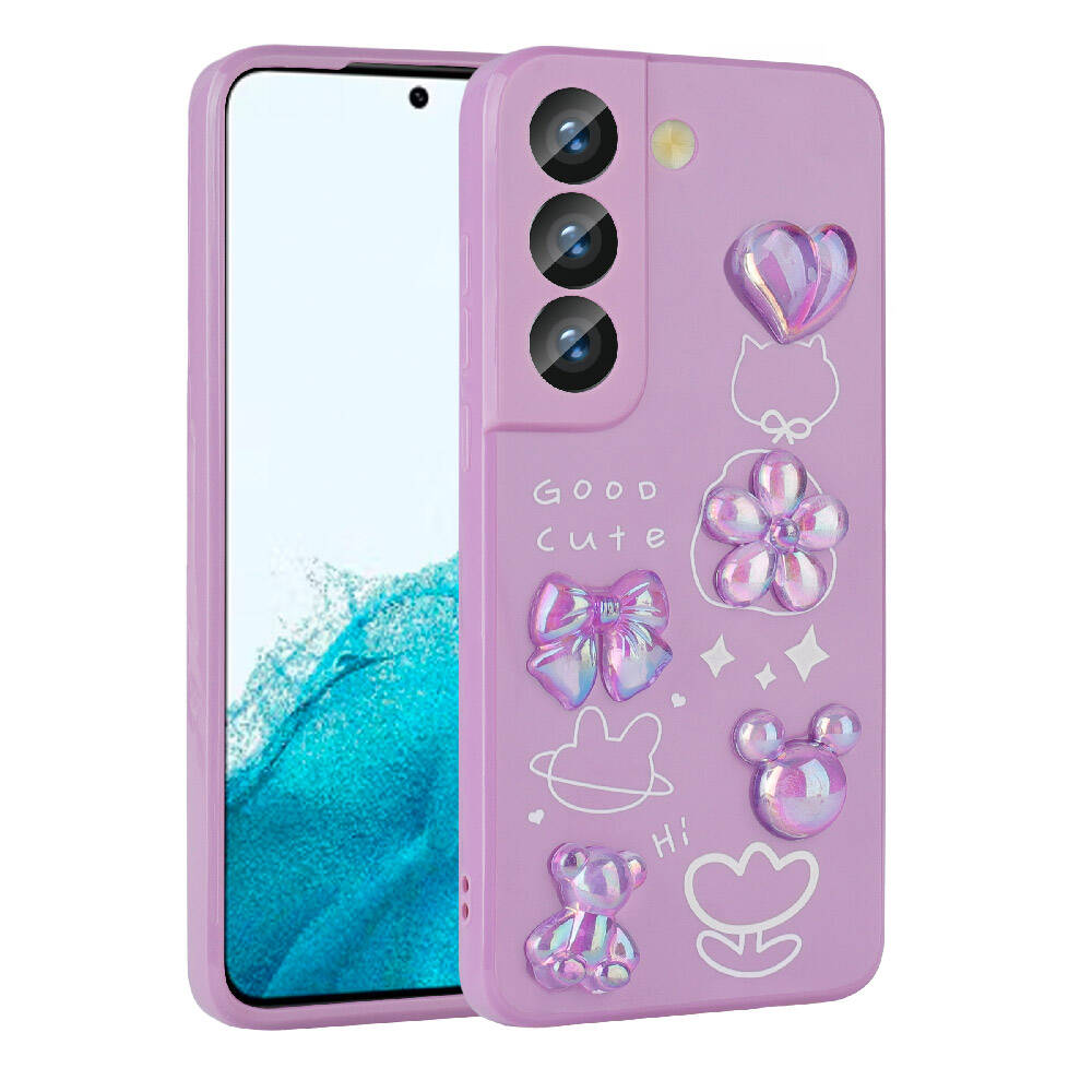 Galaxy S21 FE Kılıf Kabartma Figürlü Parlak Zore Toys Silikon Kapak Beyaz