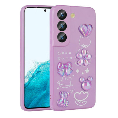 Galaxy S21 FE Kılıf Kabartma Figürlü Parlak Zore Toys Silikon Kapak Beyaz