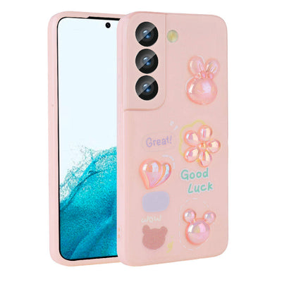 Galaxy S21 FE Kılıf Kabartma Figürlü Parlak Zore Toys Silikon Kapak Pembe