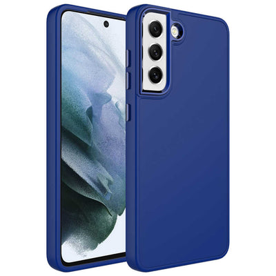 Galaxy S21 FE Kılıf Metal Çerçeve ve Buton Tasarımlı Silikon Zore Luna Kapak Lacivert