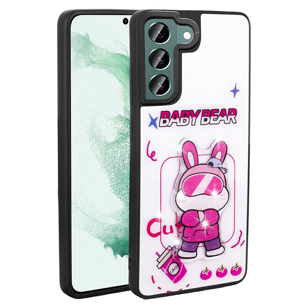 Galaxy S21 FE Kılıf Parlayan Kabartmalı İkonik Figürlü Zore Amas Silikon Kapak Beyaz